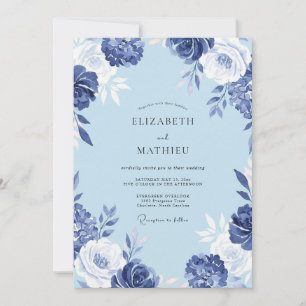 Convite Casamento com Flores Pintadas de Cobalto