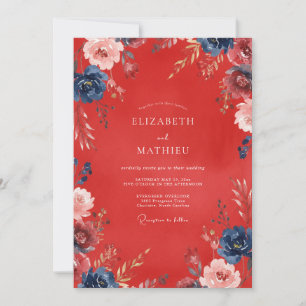 Convite Casamento com Flores Pintadas de Escarlate