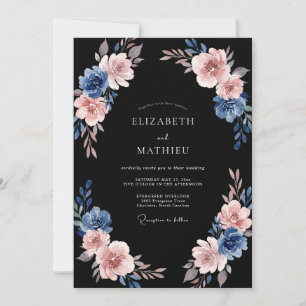 Convite Casamento com Flores Pintadas em Azul Rosa