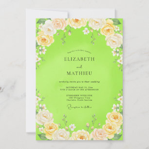 Convite Casamento com Flores Pintadas em Chartreuse