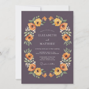 Convite Casamento com Flores Profundas de Ameixa