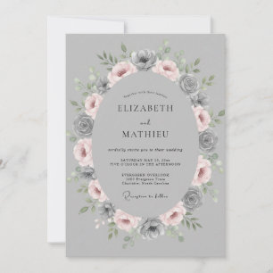 Convite Casamento com Flores Românticas Cinzas