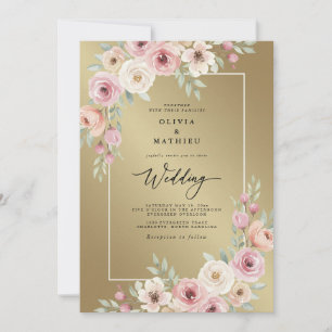 Convite Casamento com Flores Rosa Bege e Floração