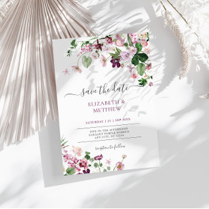 Convite Casamento com flores selvagens roxas Elegantes