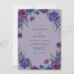 Convite Casamento com Flores Silvestres de Índigo Lavanda