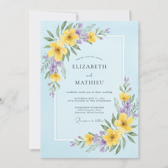 Convite Casamento com Flores Silvestres de Manteiga no Céu (Frente)