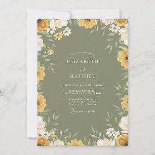Convite Casamento com Flores Silvestres de Mostarda e Oliv