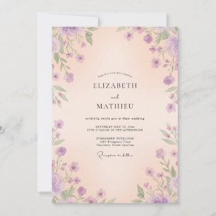 Convite Casamento com Flores Silvestres e Champanhe Lavand