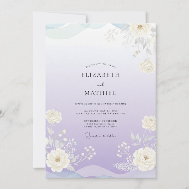 Convite Casamento com Flores Silvestres e Lavanda Suave (Frente)