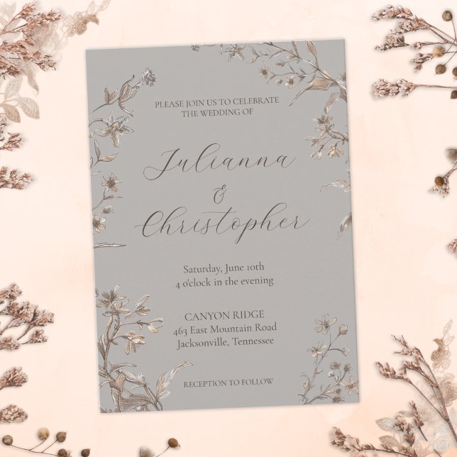 Convite Casamento com Flores Silvestres Rústicas Elegantes (Criador carregado)