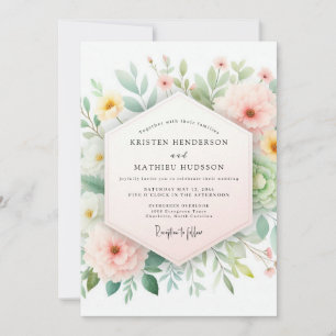 Convite Casamento com Flores Suaves Blush & Sage