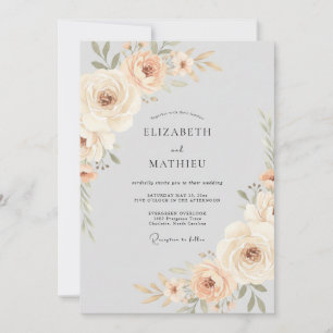 Convite Casamento com Flores Suaves de Pêssego