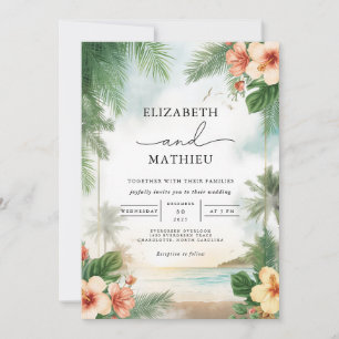 Convite Casamento com Flores Tropicales de Palmeira