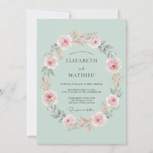 Convite Casamento com Flores Verde Pálido em Profusão
