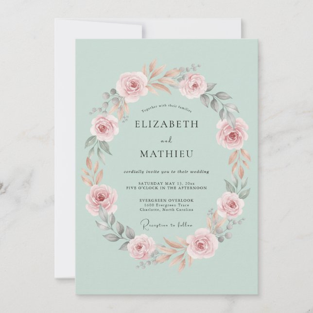 Convite Casamento com Flores Verde Pálido em Profusão (Frente)