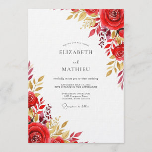 Convite Casamento com Flores Vermelhas Exuberantes