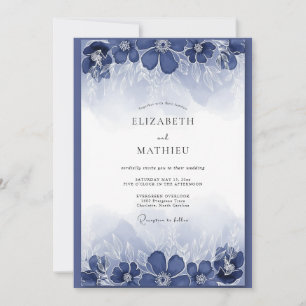 Convite Casamento com Florescer Pintado de Índigo