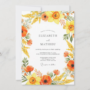 Convite Casamento com Florescer Pintado de Laranja Amarelo