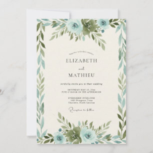 Convite Casamento com Florescimento Azul Empoeirado