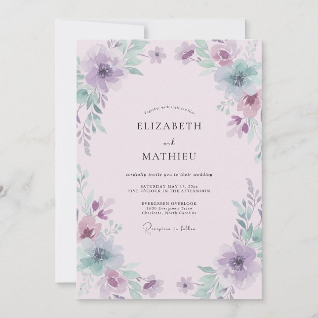 Convite Casamento com Florescimento Delicado de Lavanda (Frente)