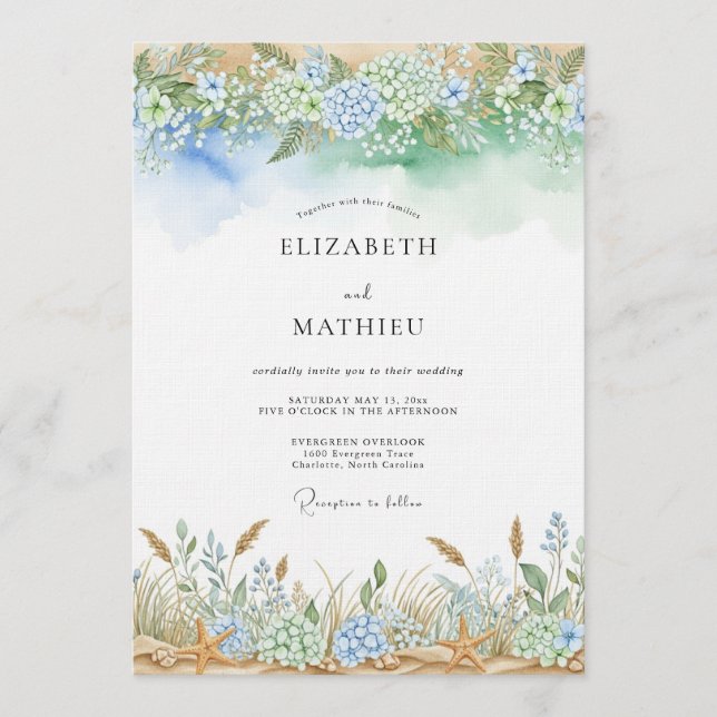 Convite Casamento com Florescimento Etéreo Azul (Frente)