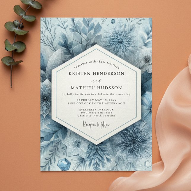 Convite Casamento com Florescimento Etéreo Azul Ardesia (Criador carregado)
