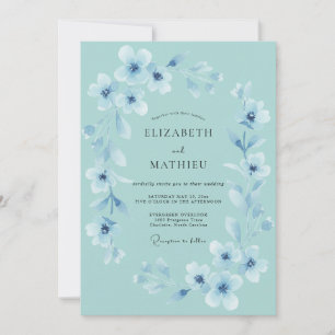 Convite Casamento com Florescimento Etéreo Azul Céu
