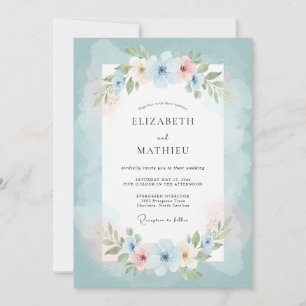 Convite Casamento com Florescimento Floral Azul Turquesa