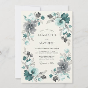 Convite Casamento com Florescimento Floral Azul- Verde