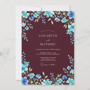 Convite Casamento com Florescimento Floral em Burgundy e A