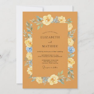 Convite Casamento com Florescimento Floral Ócre