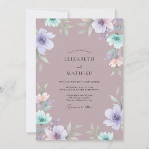Convite Casamento com Florescimento Pintado de Lilás