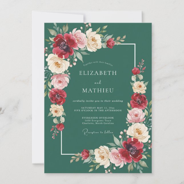 Convite Casamento com Florescimento Pintado em Plumagem Pr (Frente)