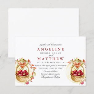 Convite Casamento com Floresta de Folha de Coração Vermelh