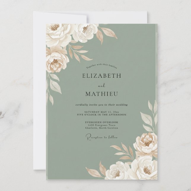 Convite Casamento com Folha Cinza Oliva (Frente)