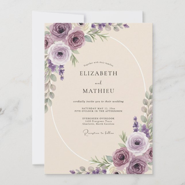 Convite Casamento com Folha de Ámora Violeta (Frente)