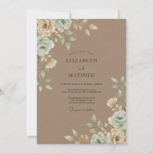 Convite Casamento com Folha de Aquarela Bege
