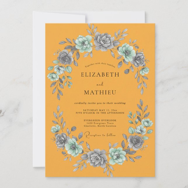 Convite Casamento com Folha de Ardósia Marigold (Frente)
