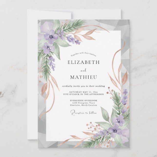 Convite Casamento com Folha de Champanhe Âmbar (Frente)