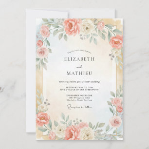 Convite Casamento com Folha de Damasco Champanhe