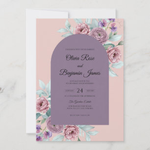Convite Casamento com Folha de Damasco Malva