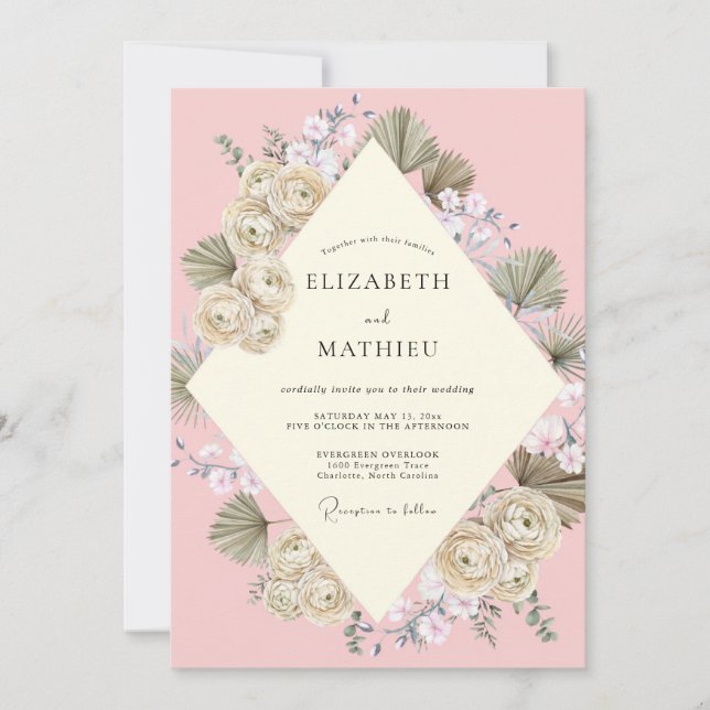 Convite Casamento com Folha de Lavanda Champagne (Frente)