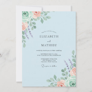 Convite Casamento com Folha de Lavanda e Pêssego