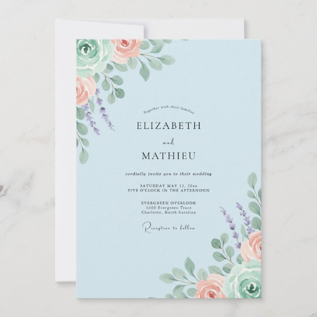 Convite Casamento com Folha de Lavanda e Pêssego (Frente)