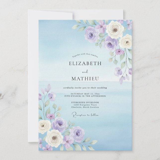 Convite Casamento com Folha de Lilás Azure (Frente)