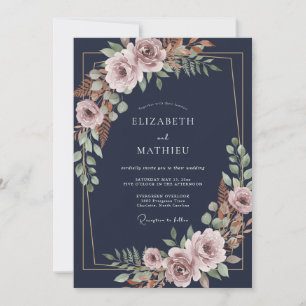 Convite Casamento com Folha de Mauve Poeirento à Meia-Noit