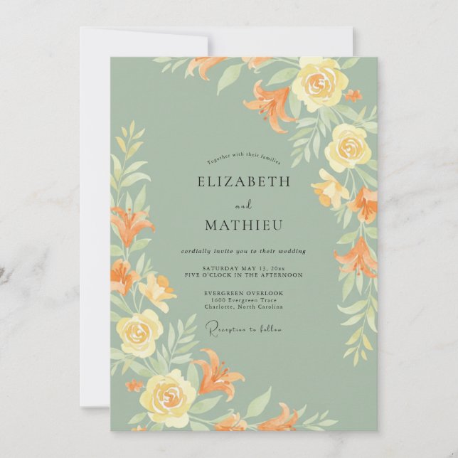 Convite Casamento com Folha de Musgo Ocre (Frente)
