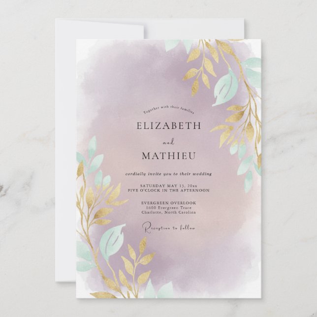 Convite Casamento com Folha de Ouro e Ametista (Frente)
