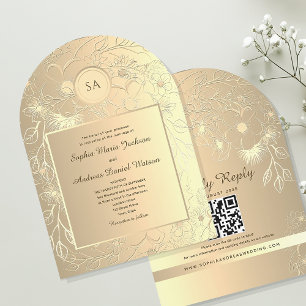 Convite Casamento com Folha de Ouro Floral Elegante