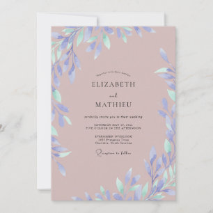 Convite Casamento com Folha de Periwinkle Rosa Empoeirada